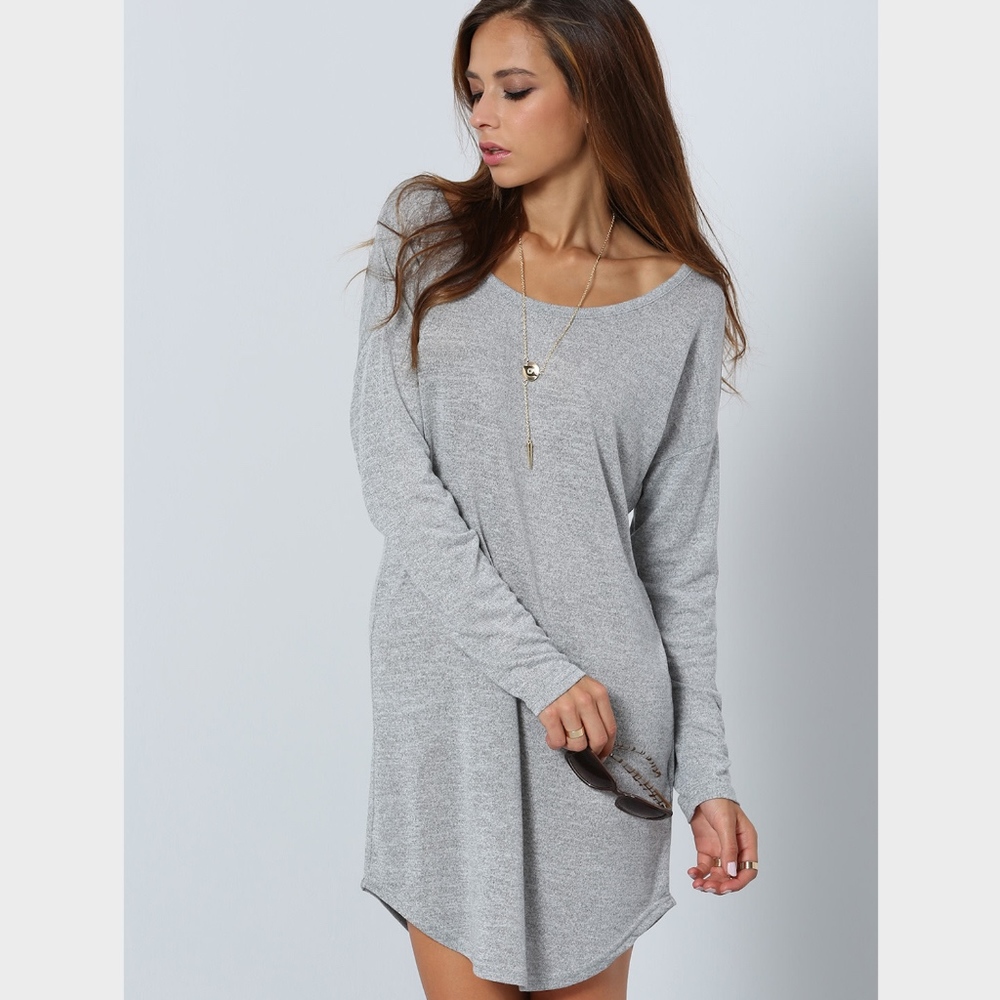 Long Sleeve Tee Shirt Dress in Grey - Picture 2 of 8